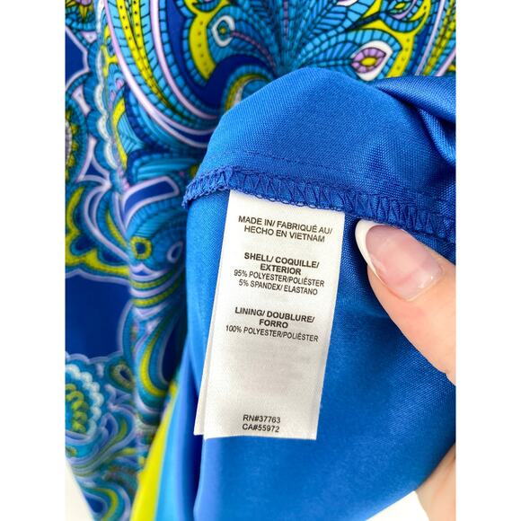 Laundry by Shelli Segal Paisley Blue Green Above Knee Peacock Shift Dress Small - Picture 7 of 8